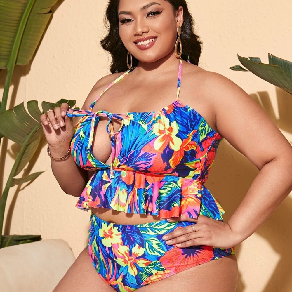 New Shein Vibrant Floral Print Two-Piece Bikini Set